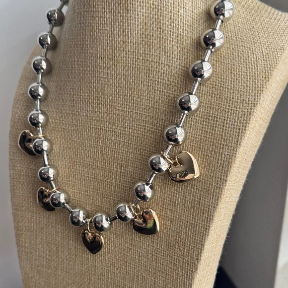 Silver and Gold Heart Charm Necklace - Picture 4 of 6